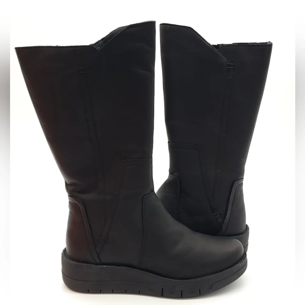 Miz Mooz Lear Black Leather Zip Up Mid Calf Boots - Picture 3 of 10